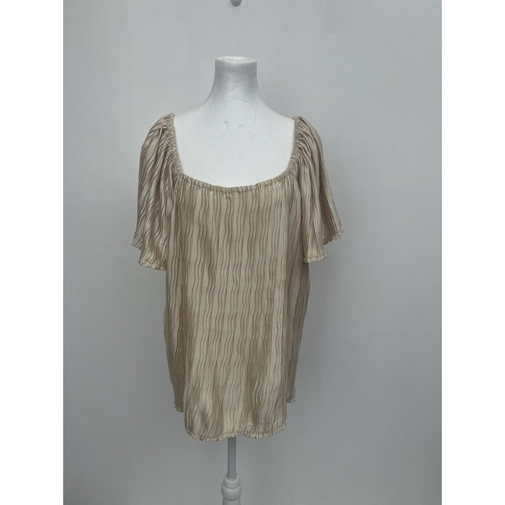 GRACE + EMMA Women’s Top Ivory Blouse Pleated Size XL Square Neck Pullover - Picture 3 of 13